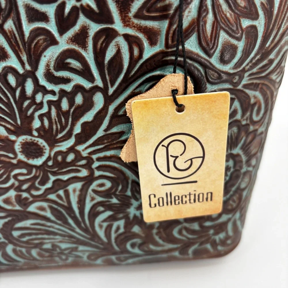 P&G Collection Tote Bag Womens Small Brown Turquoise Western Floral Cowgirl New